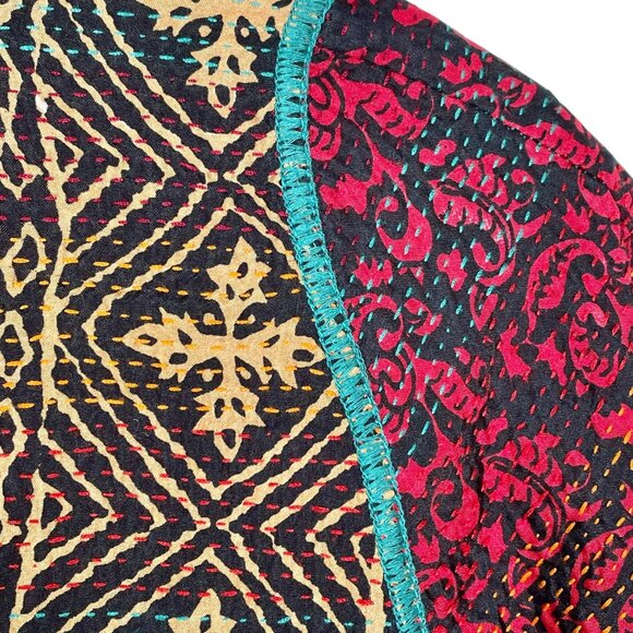 Mieko Hand-Stitched Reversible Kimono Jacket Sz 1 Artisan Boho Patchwork Kantha - Picture 11 of 16